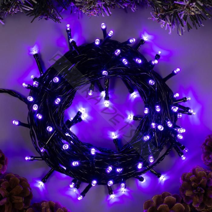 Гирлянда «Нить» 10 м, IP20, тёмная нить, 100 LED, 8 режимов, 220 В, свечение фиолетовое