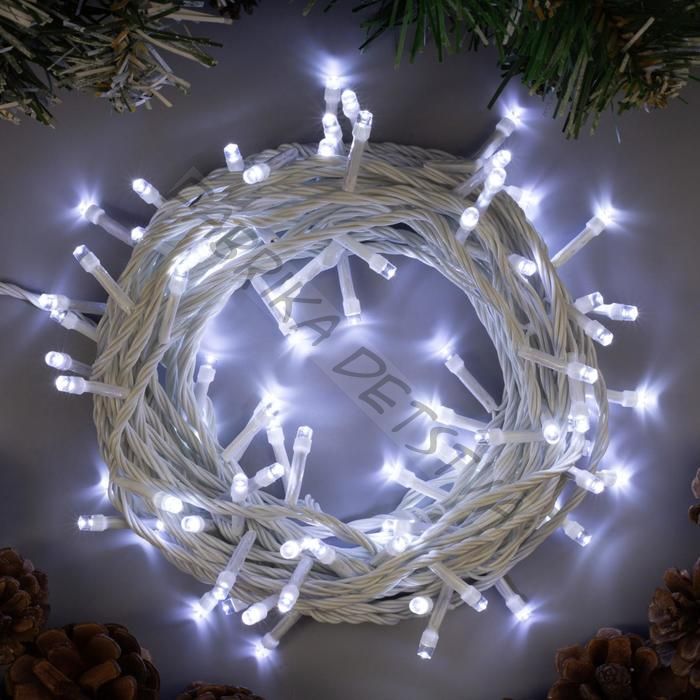 Гирлянда «Нить» 10 м, IP20, белая нить, 100 LED, 8 режимов, 220 В, свечение белое