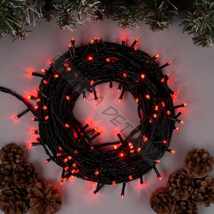 Гирлянда «Нить» 20 м, IP20, тёмная нить, 200 LED, свечение красное, 8 режимов, 220 В
