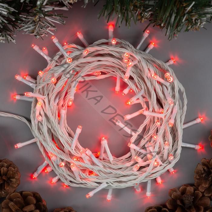 Гирлянда «Нить» 10 м, IP20, белая нить, 100 LED, 8 режимов, 220 В, свечение красное