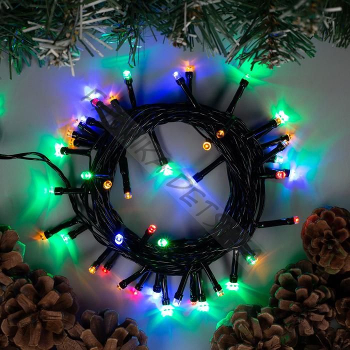 Гирлянда «Нить» 5 м, IP20, тёмная нить, 50 LED, 8 режимов, 220 В, свечение мульти