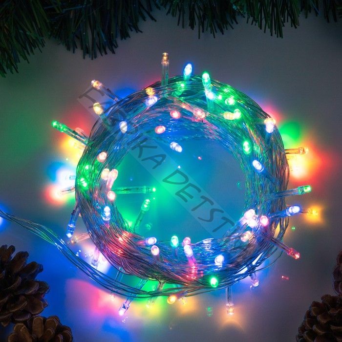 Гирлянда «Нить» 10 м, IP20, прозрачная нить, 100 LED, 8 режимов, 220 В, свечение мульти