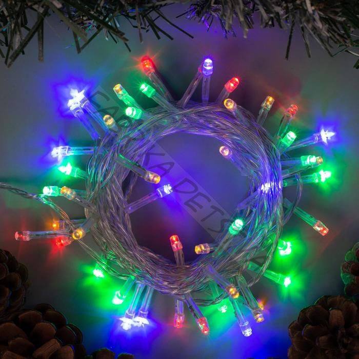 Гирлянда «Нить» 5 м, IP20, прозрачная нить, 50 LED, 8 режимов, 220 В, свечение мульти