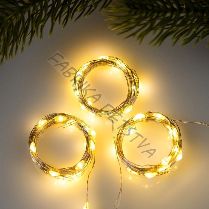 Набор гирлянд «Нить» 2 м роса, IP20, серебристая нить, 20 LED, свечение тёплое белое, 3 режима, батарейки AG13х3 (в комплекте), 3 шт.