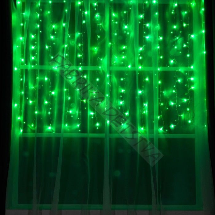 Гирлянда «Занавес» 1.5 x 1 м, IP20, прозрачная нить, 180 LED, свечение зелёное, 8 режимов, 220 В