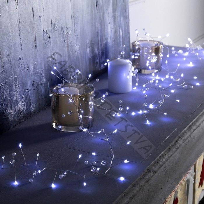 Гирлянда «Мишура» 2 м роса с насадками «Шарики», IP20, серебристая нить, 100 LED, батарейки ААх3 (нет в комплекте), свечение белое