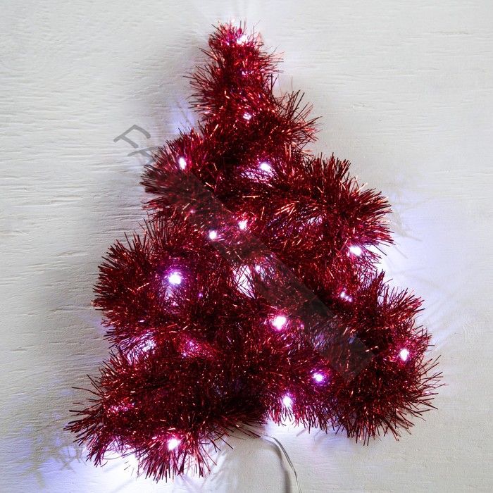 Гирлянда «Мишура» 1 м роса, IP20, красная нить, 22 LED, 6 слоёв, d=7 см, батарейки CR2032х2 (в комплекте), свечение белое