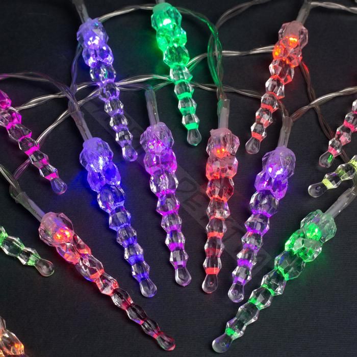 Гирлянда «Нить» 3 м с насадками «Сосульки 7.5 см», IP20, прозрачная нить, 20 LED, батарейки AAх3 (нет в комплекте), свечение мульти