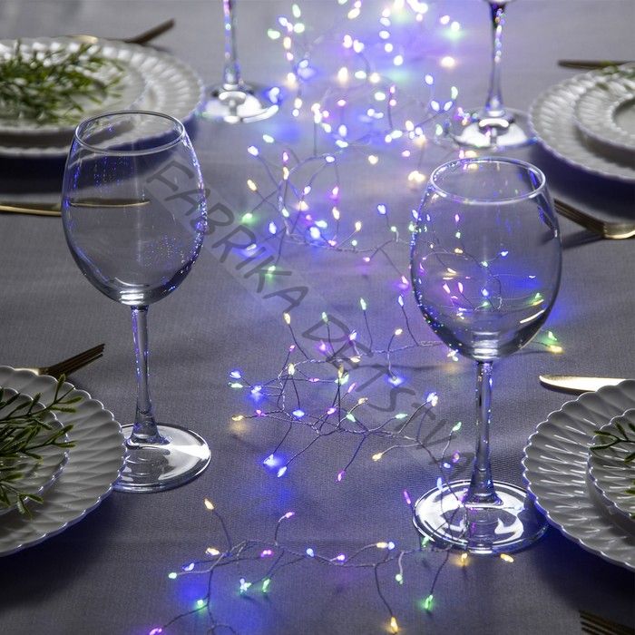 Гирлянда «Мишура» 2 м роса, IP20, серебристая нить, 200 LED, свечение мульти, 12 В