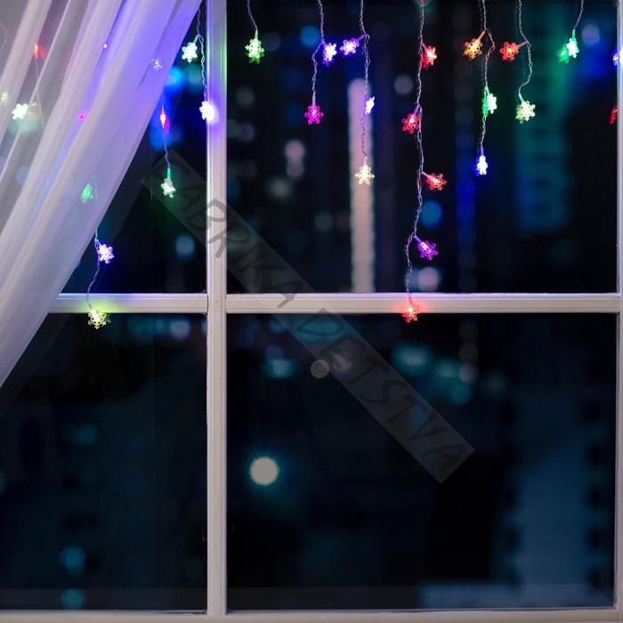 Гирлянда «Бахрома» 3 x 0.5 м с насадками «Снежинки», IP20, прозрачная нить, 80 LED, свечение мульти (RG/RB), мигание, 220 В