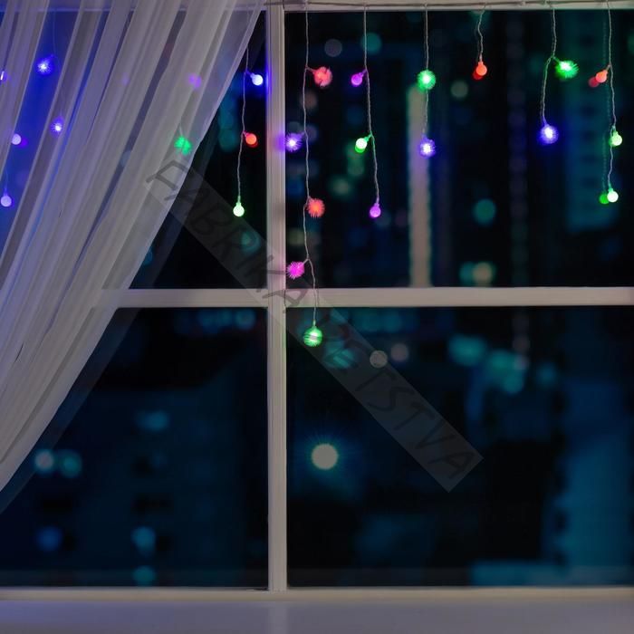 Гирлянда «Бахрома» 3 x 0.5 м с насадками «Шарики и ёжики», IP20, прозрачная нить, 80 LED, свечение мульти (RG/RB), мигание, 220 В