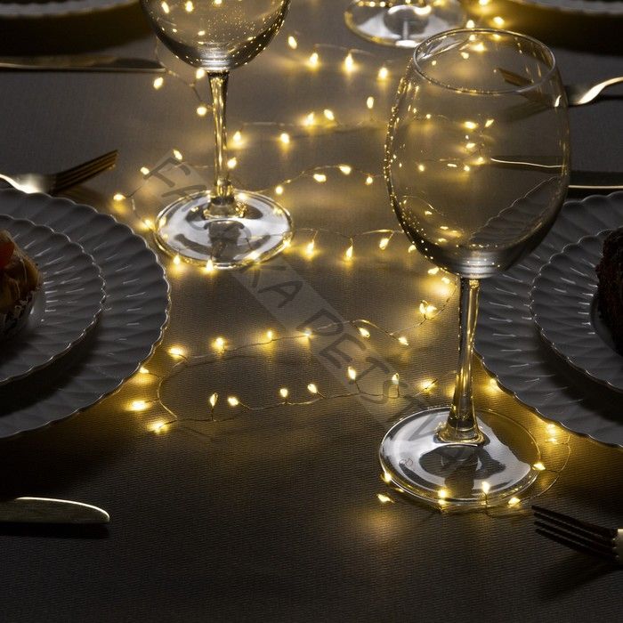 Гирлянда «Мишура» 2 м роса, IP20, серебристая нить, 100 LED, свечение тёплое белое, USB