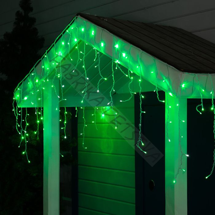 Гирлянда «Бахрома» 3 x 0.6 м, IP44, УМС, белая нить, 160 LED, свечение зелёное, мерцание белым, 220 В