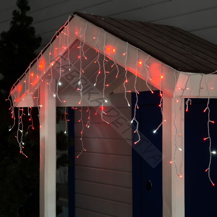 Гирлянда «Бахрома» 3 x 0.6 м, IP44, УМС, белая нить, 160 LED, свечение красное, мерцание белым, 220 В