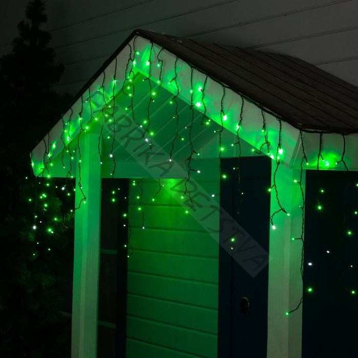 Гирлянда «Бахрома» 3 x 0.6 м, IP44, УМС, тёмная нить, 160 LED, свечение зелёное, мерцание белым, 220 В