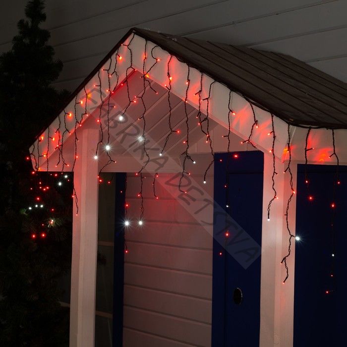 Гирлянда "Бахрома" 3 х 0.6 м , IP44, УМС, тёмная нить, 160 LED, свечение красное, мерцание белым, 220 В