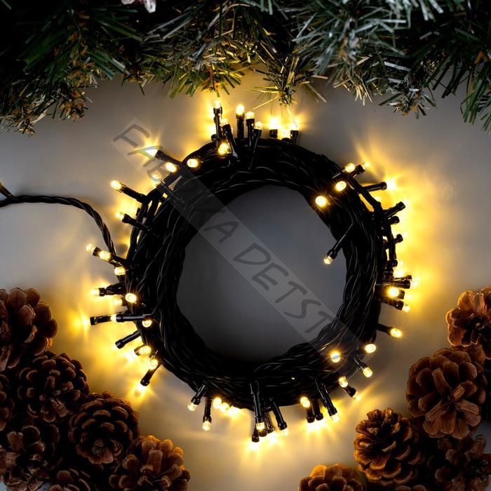 Гирлянда «Нить» 10 м, IP44, тёмная нить, 100 LED, свечение тёплое белое, 8 режимов, 220 В