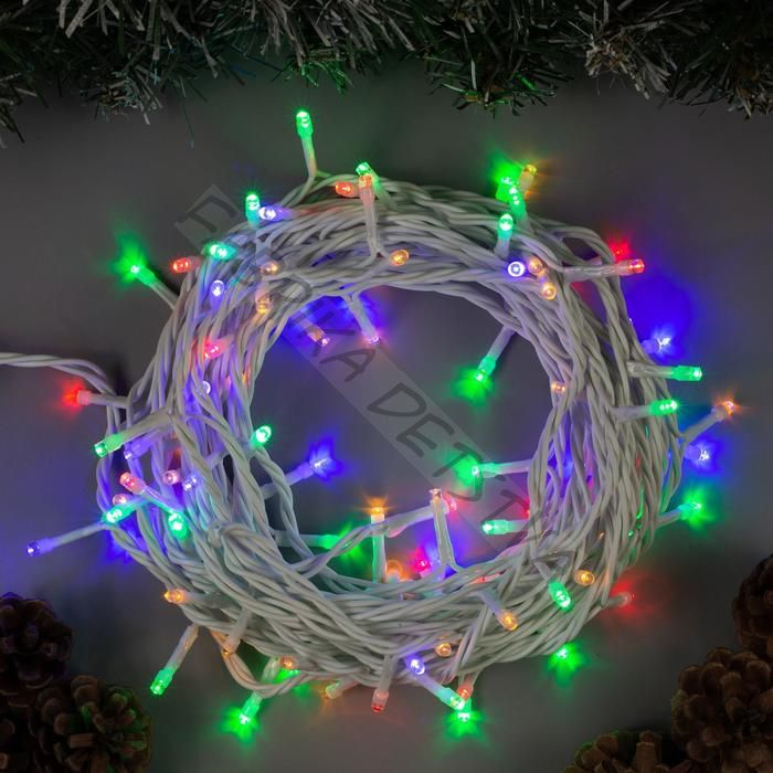 Гирлянда «Нить» 10 м, IP44, белая нить, 100 LED, свечение мульти, 8 режимов, 220 В