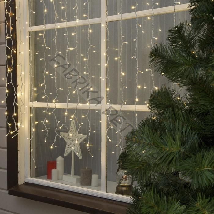 Гирлянда «Занавес» 2 x 1.5 м, IP44, УМС, белая нить, 360 SMD-LED, свечение тёплое белое, 220 В