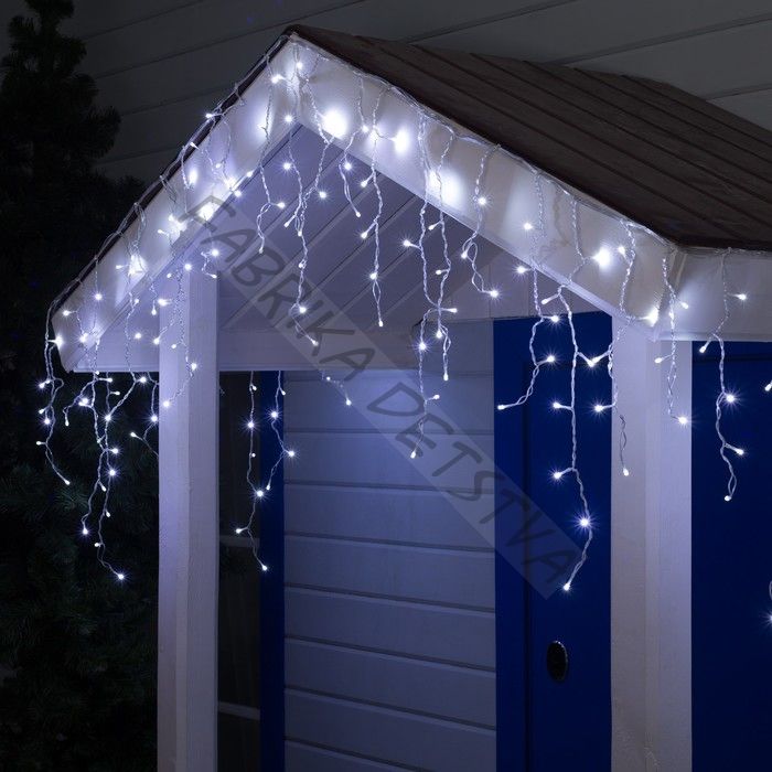 Гирлянда «Бахрома» 3 x 0.6 м, IP44, УМС, прозрачная нить, 160 SMD-LED, свечение белое, 220 В