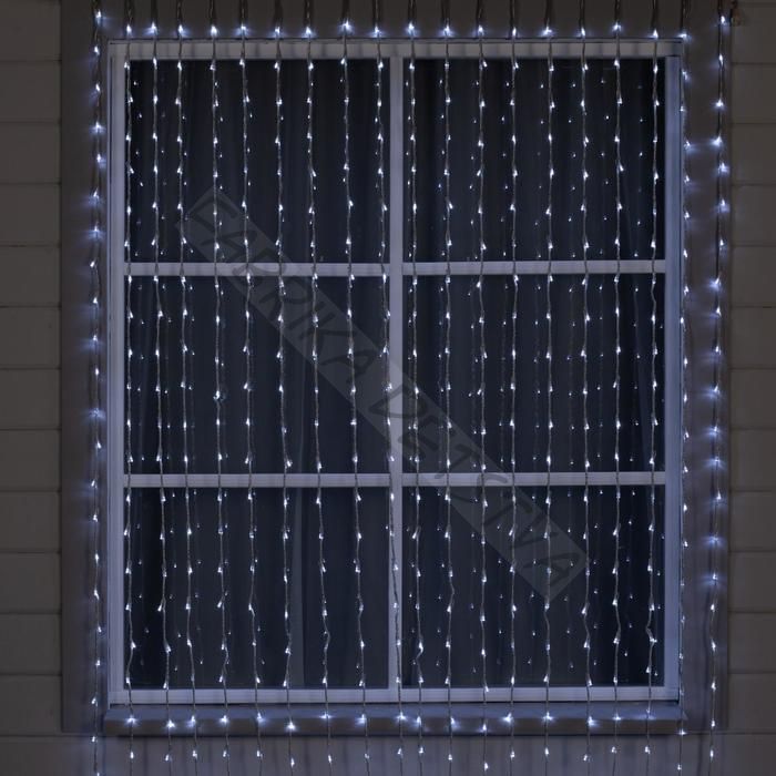 Гирлянда «Водопад» 2 x 6 м, IP44, УМС, прозрачная нить, 1500 LED, свечение белое, 8 режимов, 220 В