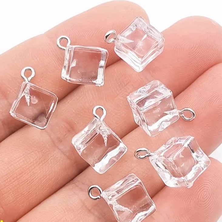 Подвеска (кулон/ шарм) "КУБИК ЛЬДА" 9,5 мм акрил/металл Прозрачный (DK.JIN95)