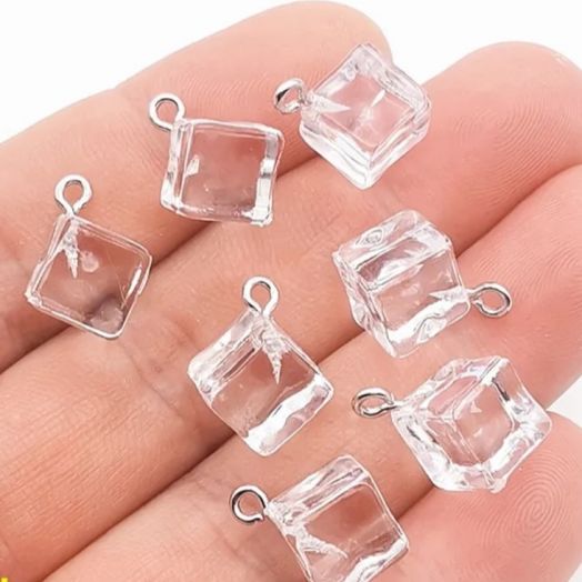 Подвеска (кулон/ шарм) "КУБИК ЛЬДА" 9,5 мм акрил/металл Прозрачный (DK.JIN95)
