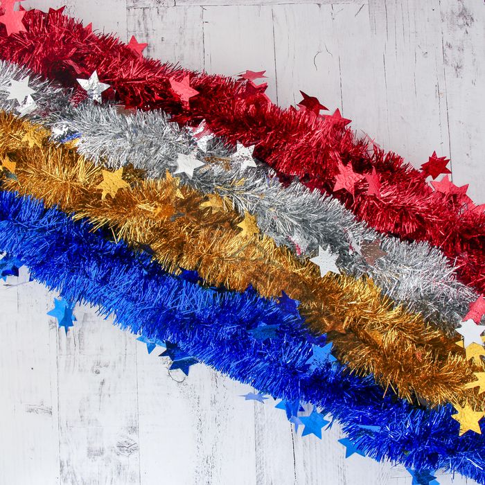 Мишура новогодняя «Зимнее волшебство. Марс», звёзды d=6 см, 200 см, МИКС (10 штук)