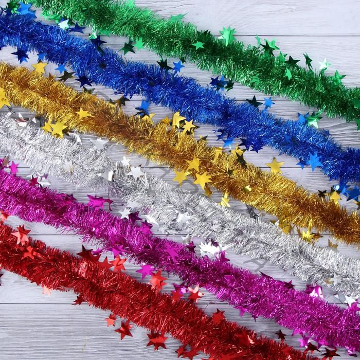 Мишура новогодняя «Зимнее волшебство. Переплёт», звезда, d=5 см 200 см, МИКС (10 штук)