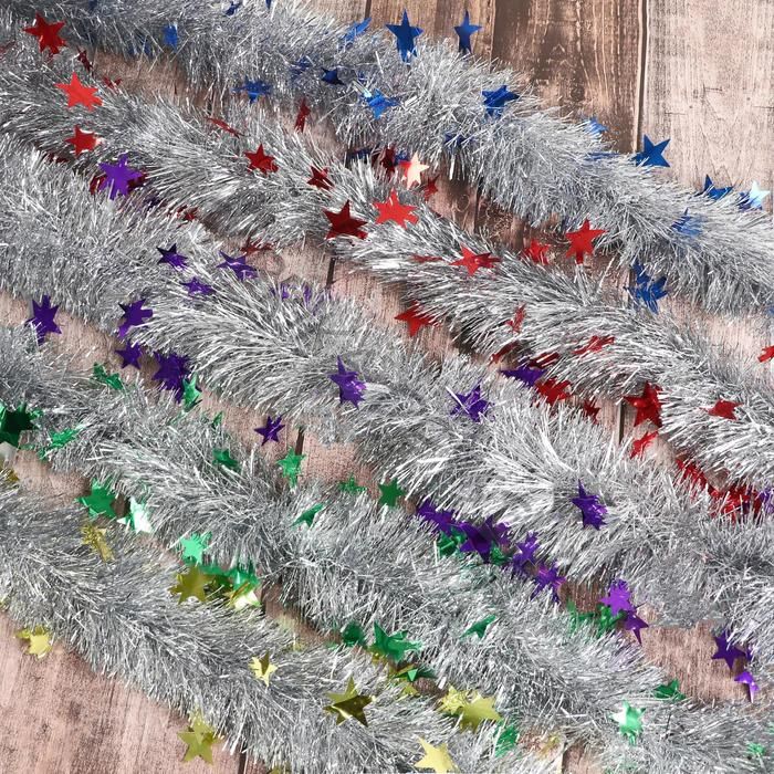 Мишура новогодняя «Зимнее волшебство. Ажурная звезда», d=8 см, 200 см, МИКС (10 штук)