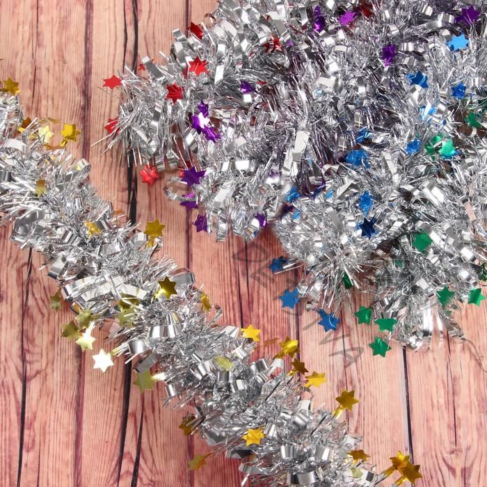 Мишура новогодняя «Зимнее волшебство. Глянец звёзды», d=7 см, 200 см, МИКС (10 штук)