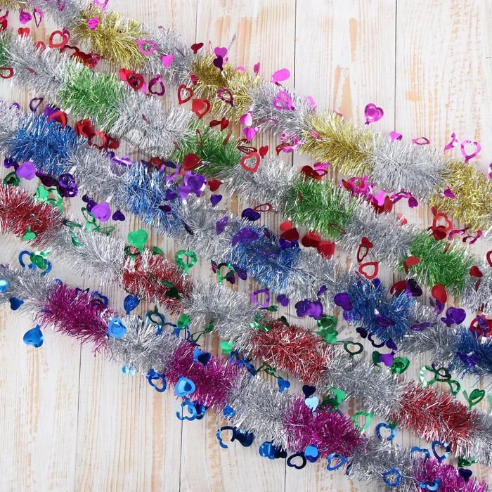 Мишура новогодняя «Зимнее волшебство. Переплёт», сердце, d=5 см, 200 см, МИКС (10 штук)