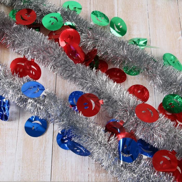 Мишура новогодняя «Зимнее волшебство. Вираж», смайлы, d=5 см, 200 см, МИКС (10 штук)