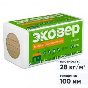 Минеральная вата Эковер Лайт Универсал 28 кг/м3 1000х600х100 мм, 4 шт/упак  код:084387
