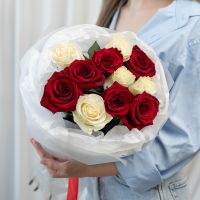 11 красно-белых роз (сорт Эквадор 60 см)