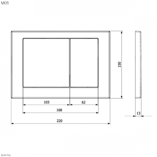 Кнопка смыва KKPOL M05 350/PBG/017-00-00 золотая схема 2