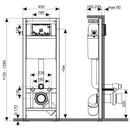 Инсталляция для унитаза KKPOL Economic 350/ZPW/400-00-E0 схема 2