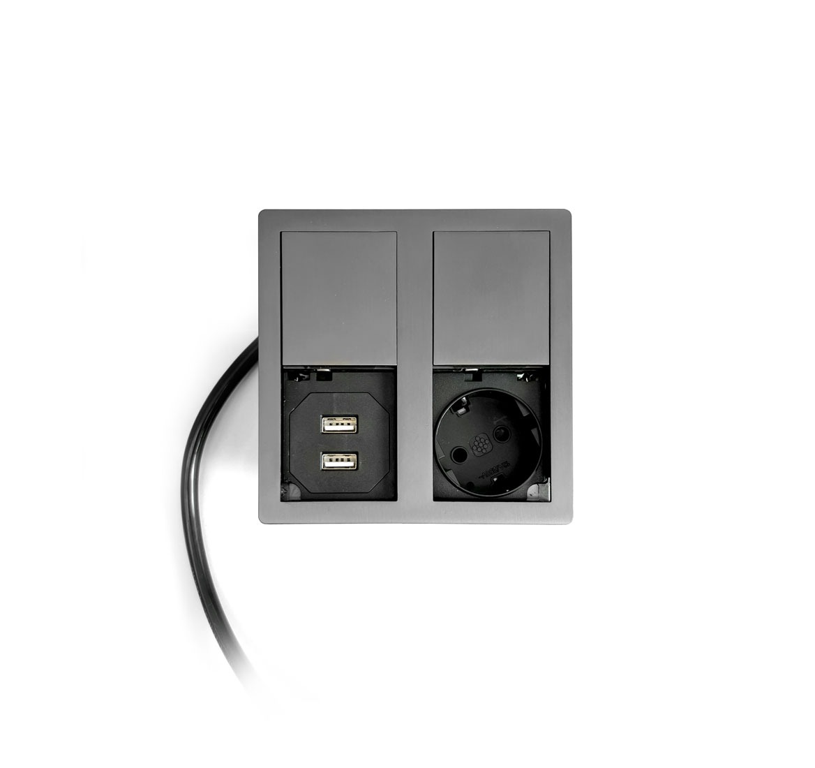 Розеточный блок встраиваемый VersaHit Dual 1p+2USB(A+A) ТЕМНО-СЕРЫЙ