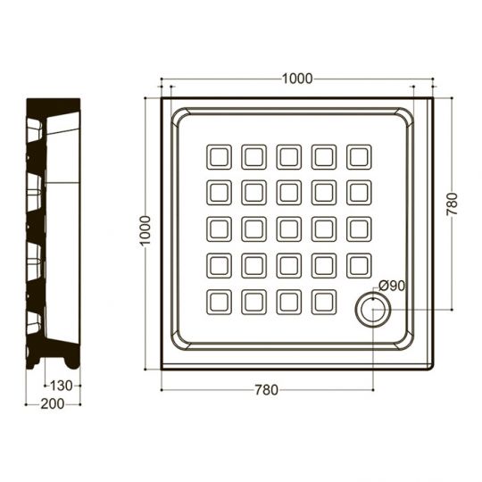 Поддон угловой квадратный Kerasan Retro 134001 100х100 см схема 2