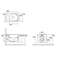 Фарфоровый унитаз Kerasan Nolita подвесной, безободковый, слив Tornado схема 2