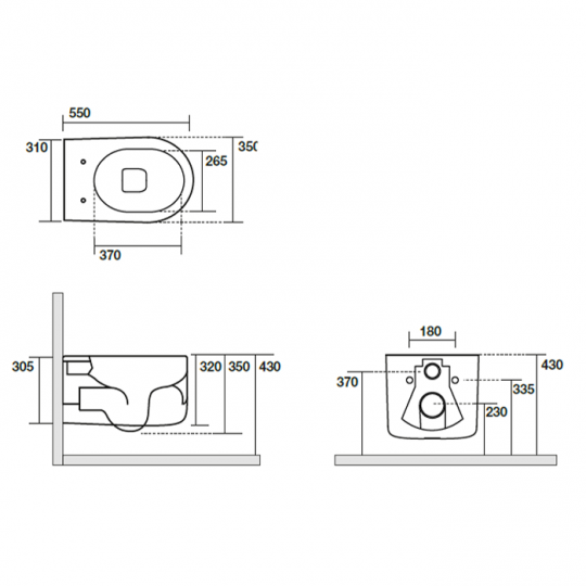 Фарфоровый унитаз Kerasan Nolita подвесной, безободковый, слив Tornado схема 2