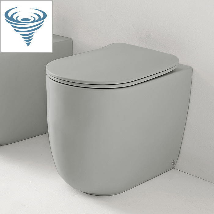 Серый унитаз напольный Kerasan Nolita безободковый, слив Tornado