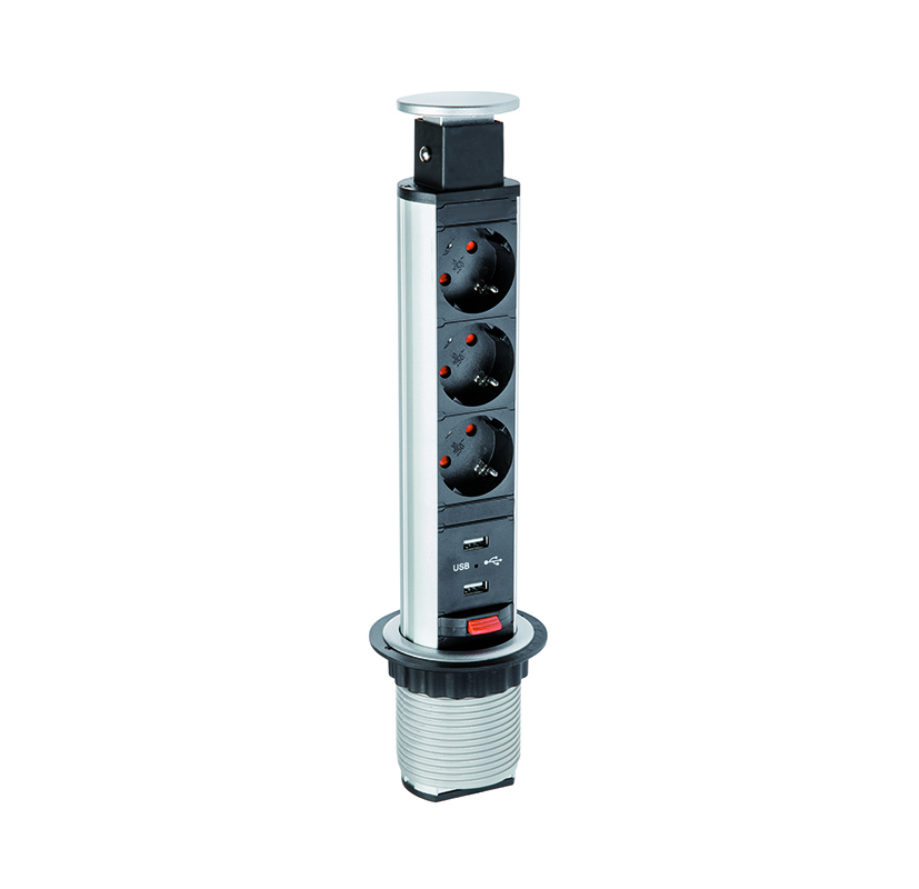 Выдвижной блок розеток GTV AE-BPW3S60U (на 3 розетки, 2 USB)