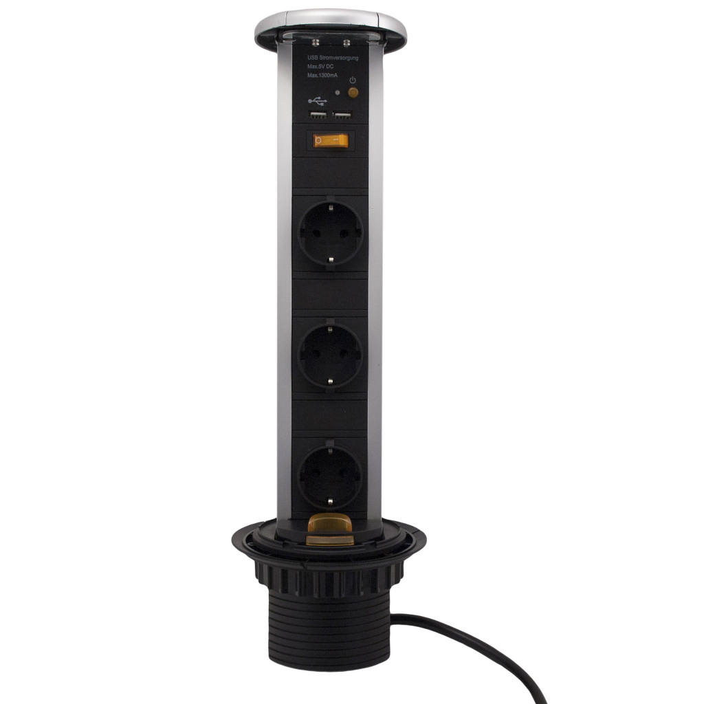 Выдвижная розетка с выключателем MARK (на 3 розетки, 2 USB)