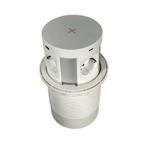 Выдвижной блок розеток, мини колонна MAC (с беспроводной зарядкой, на 4 розетки, 2 USB (A), 2 USB (C))