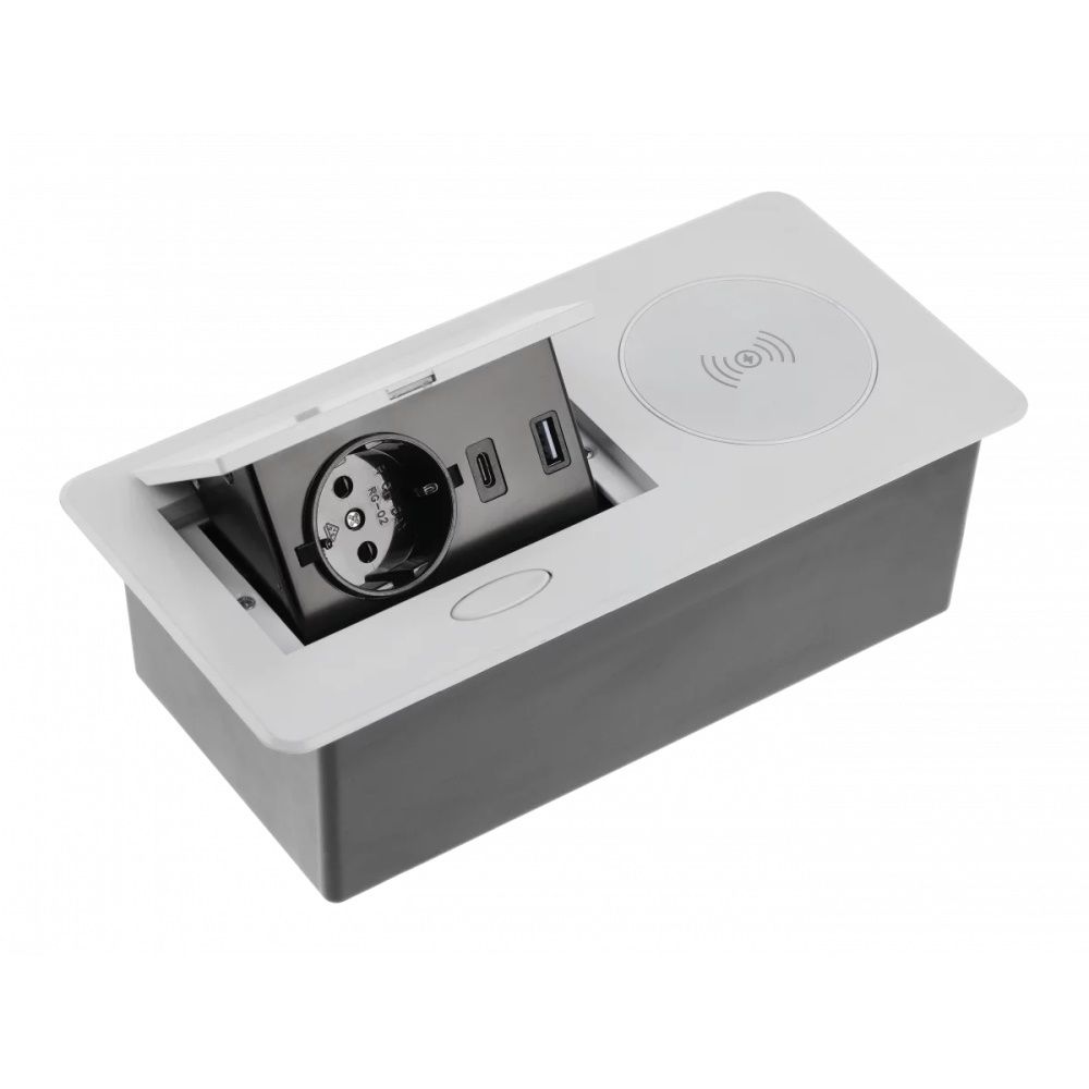 Выдвижная розетка с беспроводной зарядкой POLO (на 1 розетку, беспроводную зарядку, USB A и USB C)