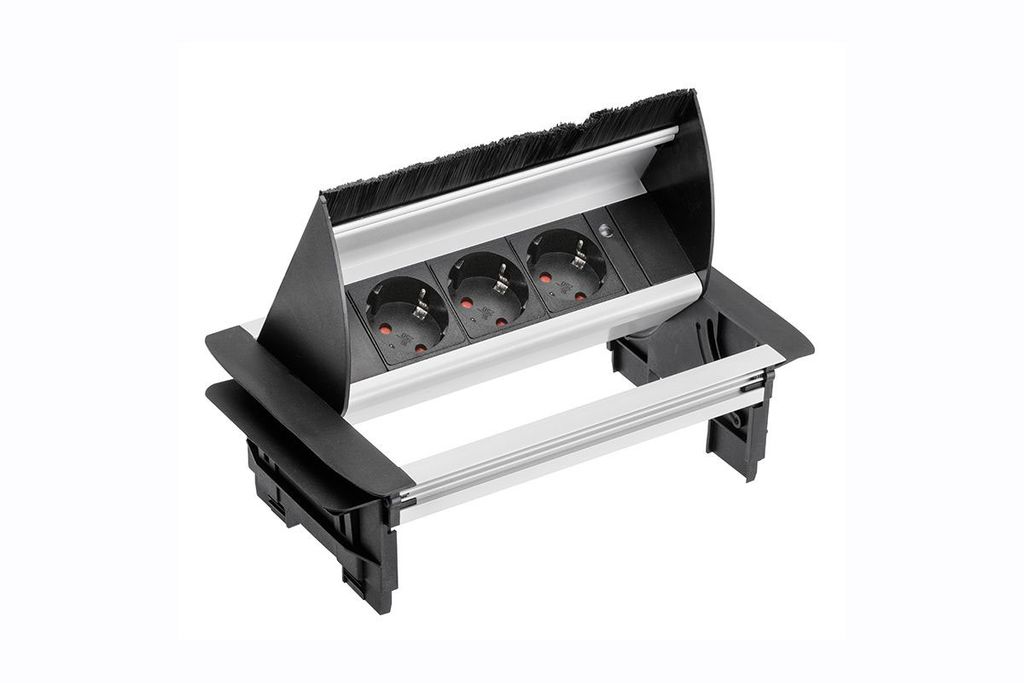 Встраиваемая выдвижная розетка GTV AE-PBC3GS-53BKS с пропуском под кабель (на 3 розетки)