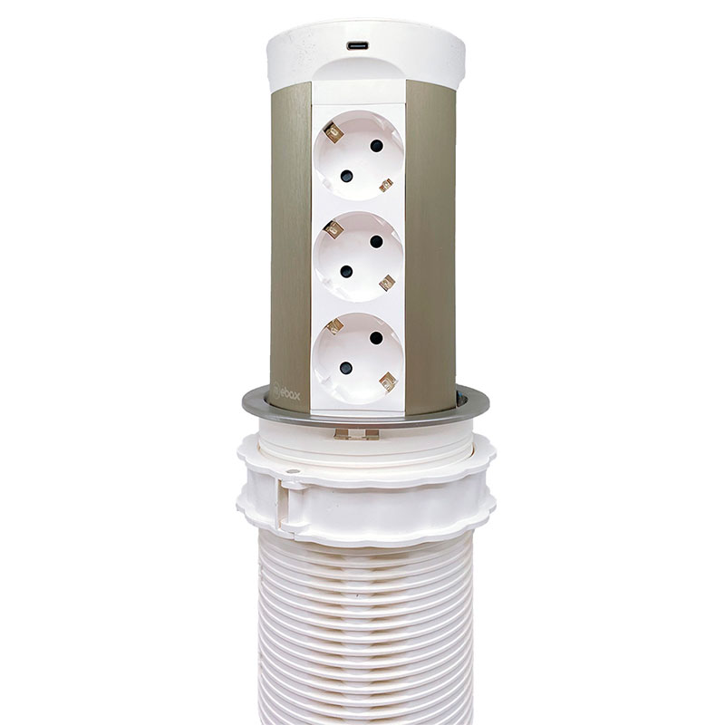 Встраиваемая выдвижная розетка для столешницы MARK-01-10, на 12 EURO розеток, беспроводная зарядка, USB (2 A + 2 C)