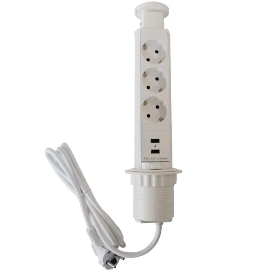 Выдвижная розетка INRIOR RUFH-03(на 3 розетки, 2 USB)