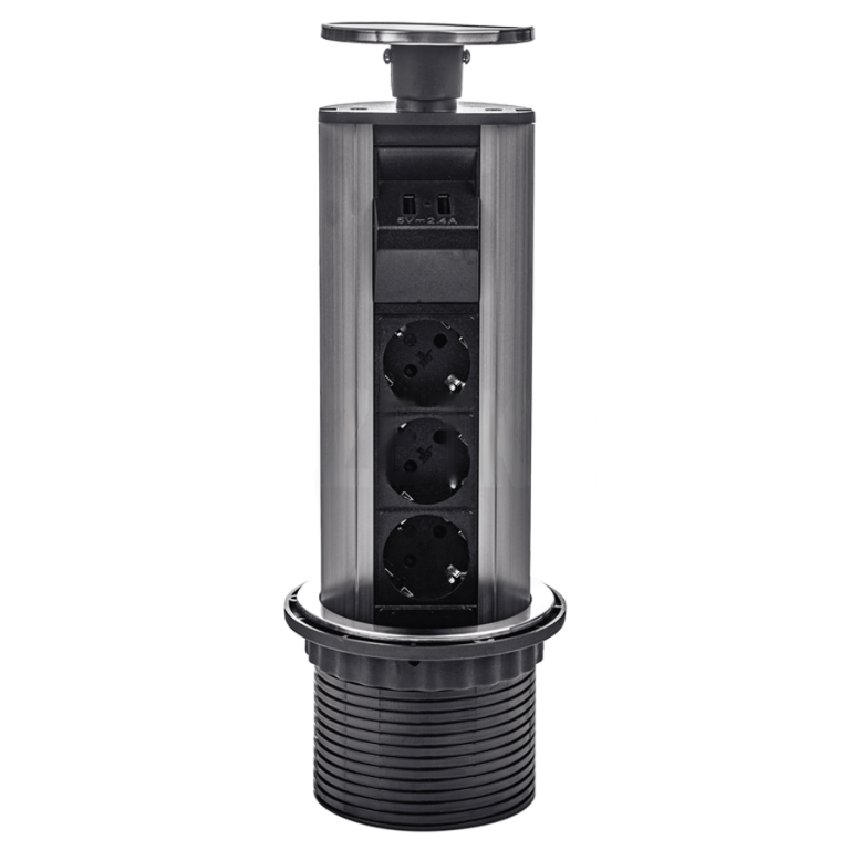 Выдвижная розетка WARD ELITE (нержавеющая сталь, на 3 розетки, 2 USB, подходит для навесных шкафов)